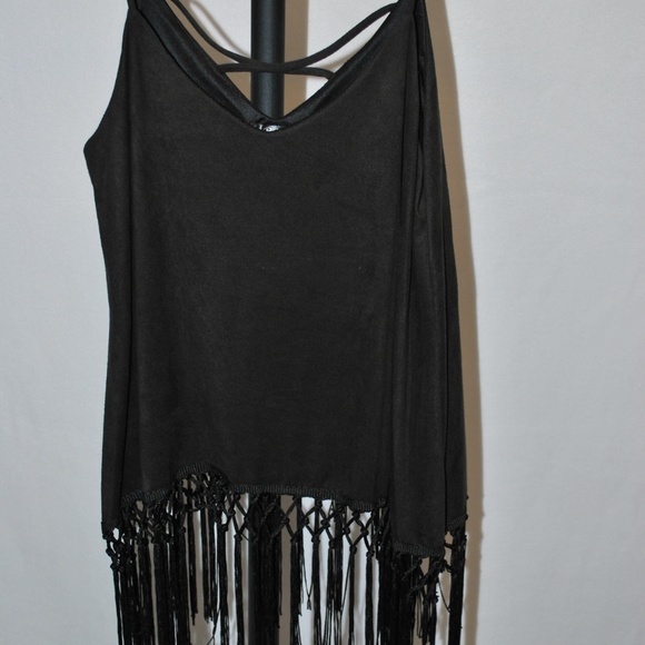 Faux suede spaghetti strap top with fringe bottom - Picture 7 of 7